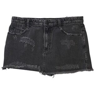 Free People Distressed Denim Mini Skirt Faded Black Raw Hem Size 2 OB711635